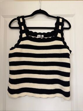 GAP Factory Black and Cream Striped Knit Tank Top, Size Large